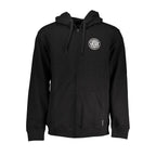 Black Cotton Men Sweater with Hood and Zip Pockets