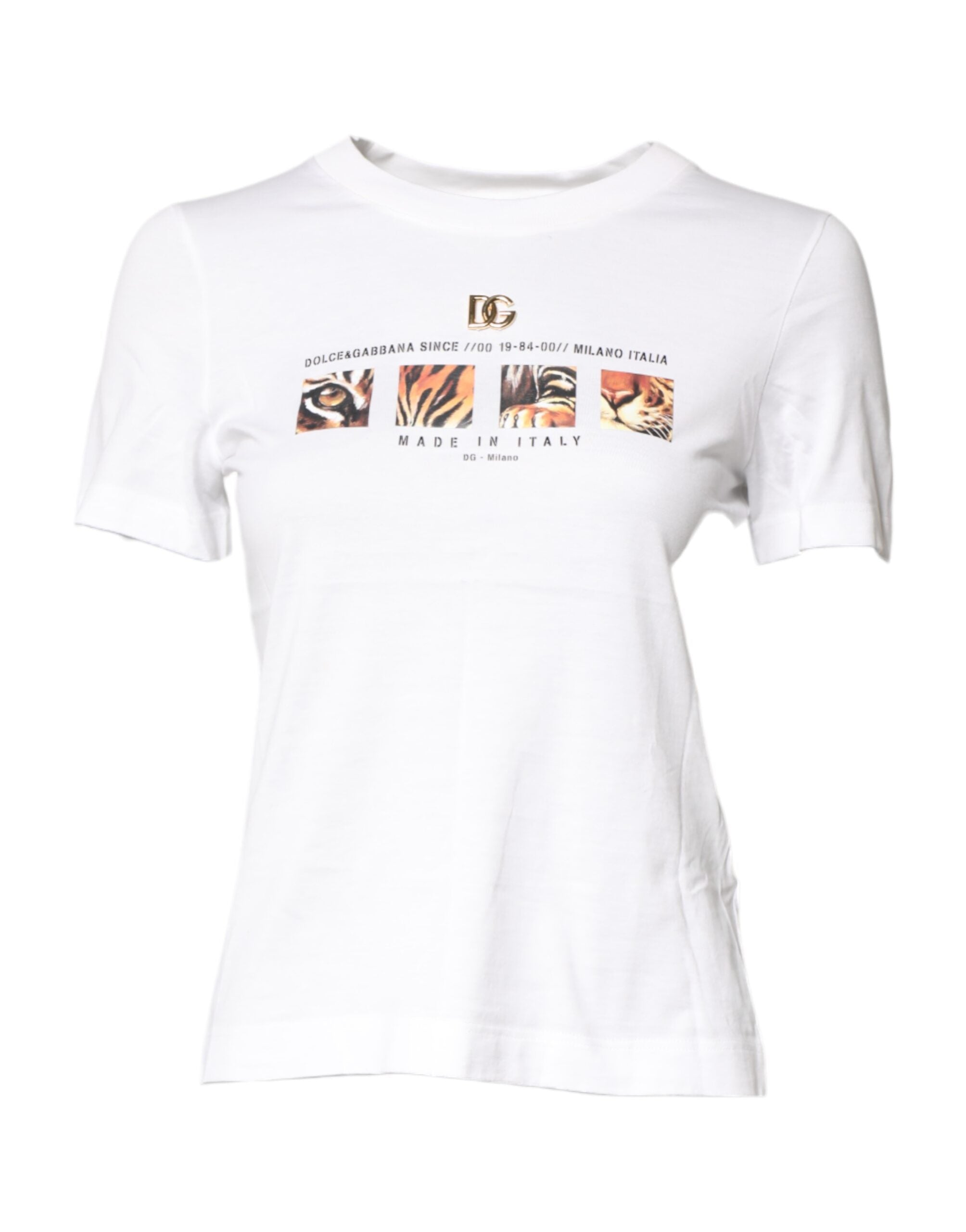 Weißes Baumwoll-T-Shirt mit Rundhalsausschnitt und Grafikprint
