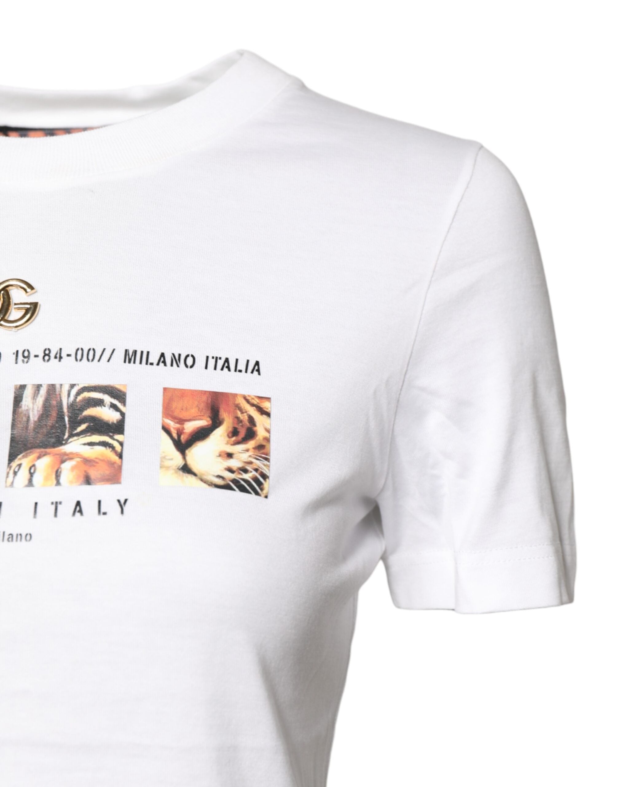 Weißes Baumwoll-T-Shirt mit Rundhalsausschnitt und Grafikprint