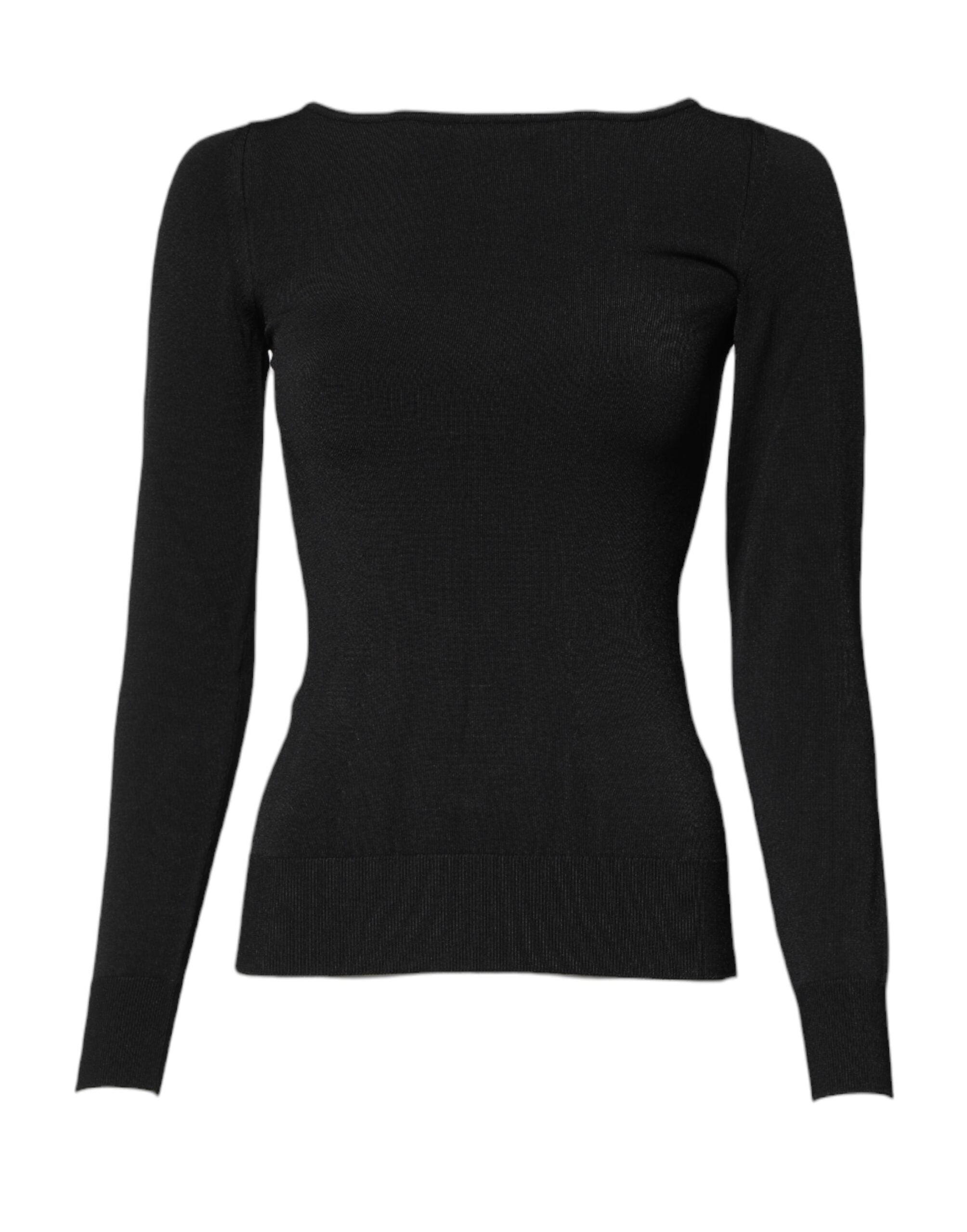 Schwarzes Langarm-Pullover-Top aus Viskose