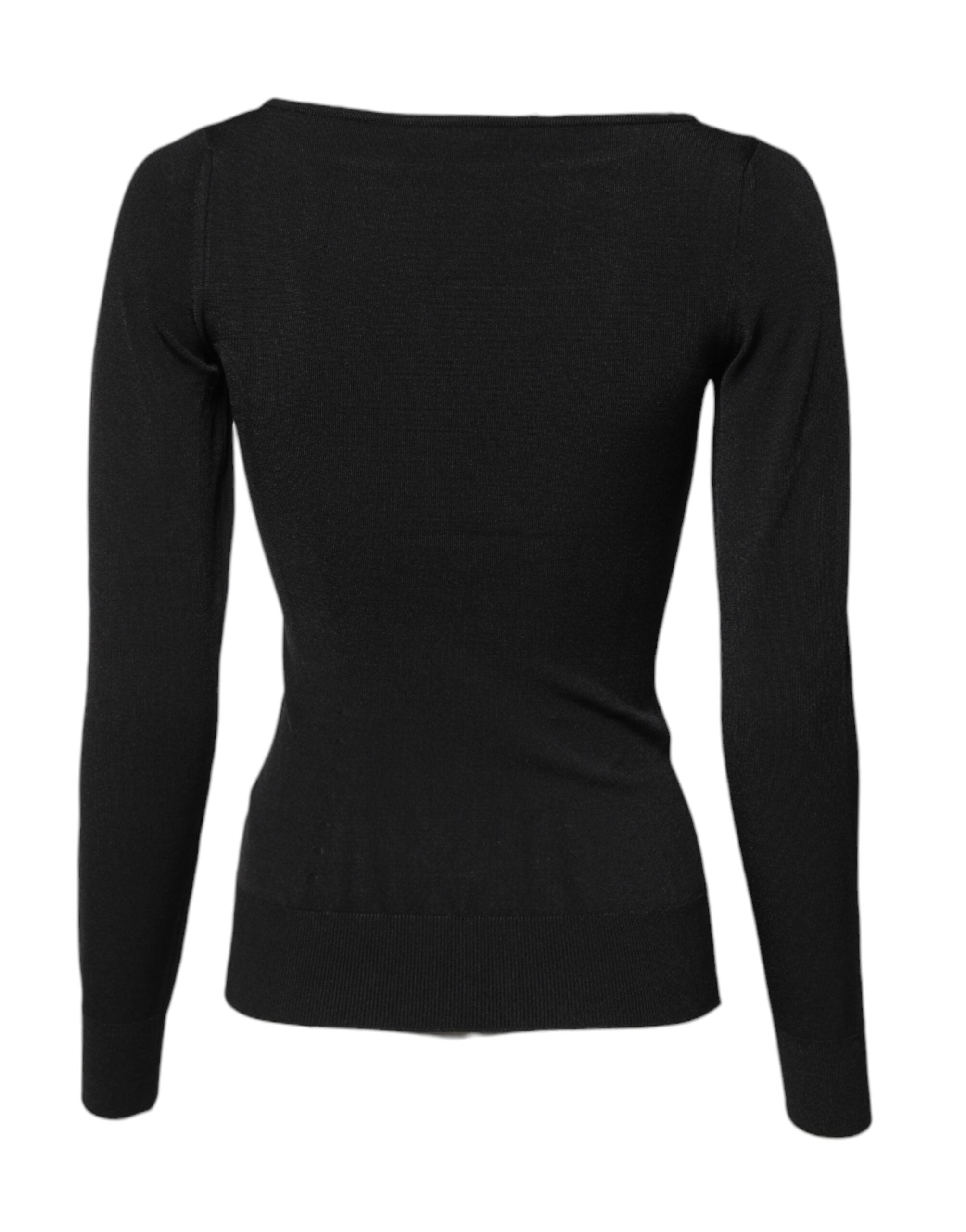 Schwarzes Langarm-Pullover-Top aus Viskose