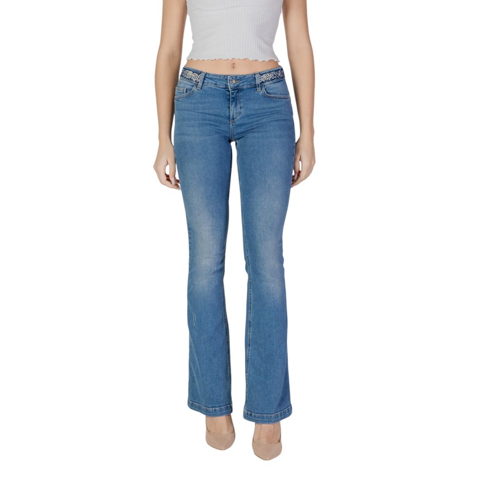 Hellblaue Baumwoll-Bootcut-Jeans