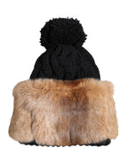Schwarzbraun gefärbte Kaninchenechtfell Winterbeanie Mütze