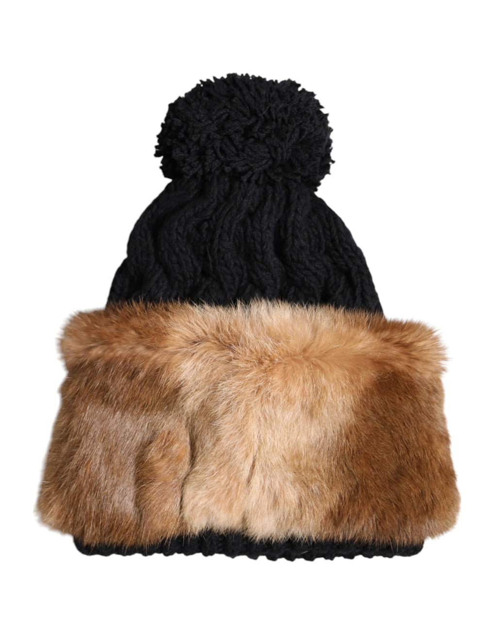 Schwarzbraun gefärbte Kaninchenechtfell Winterbeanie Mütze