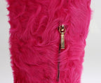 Flache Stiefel aus rosafarbenem Lammfell-Leder