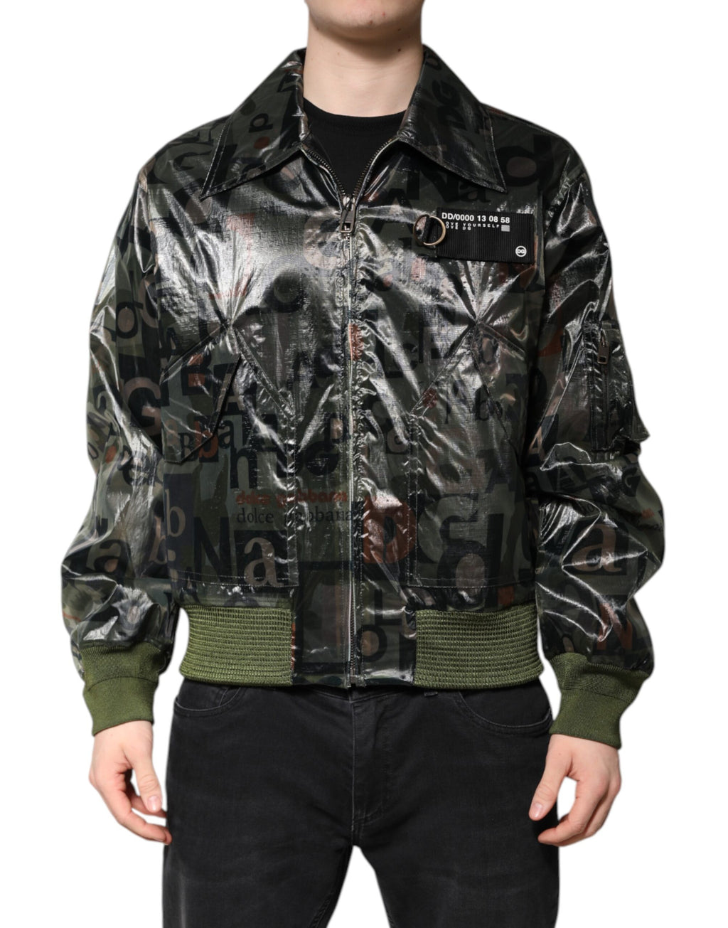 Grüne Bomberjacke mit durchgehendem Reißverschluss und DG-Logo-Print