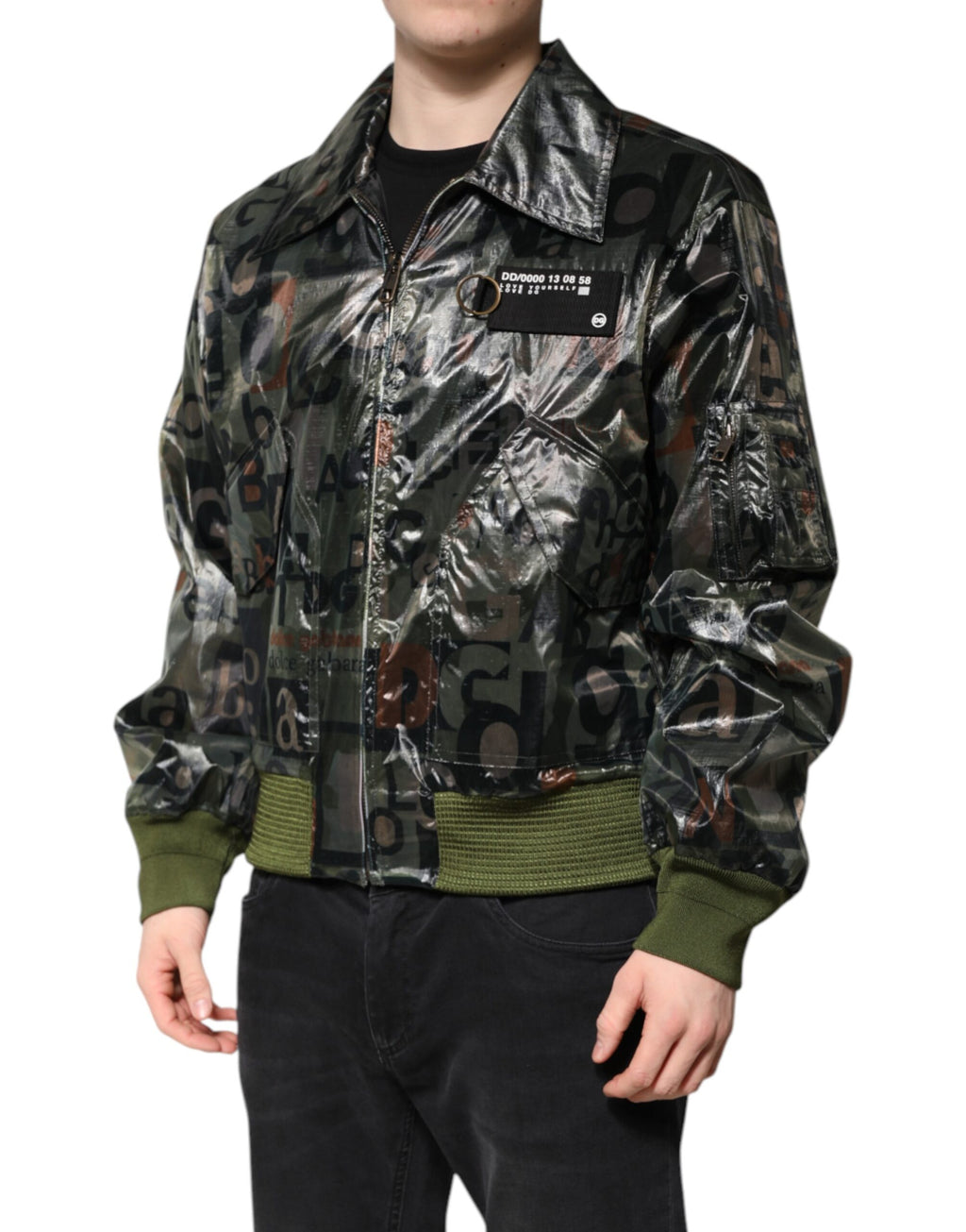 Grüne Bomberjacke mit durchgehendem Reißverschluss und DG-Logo-Print