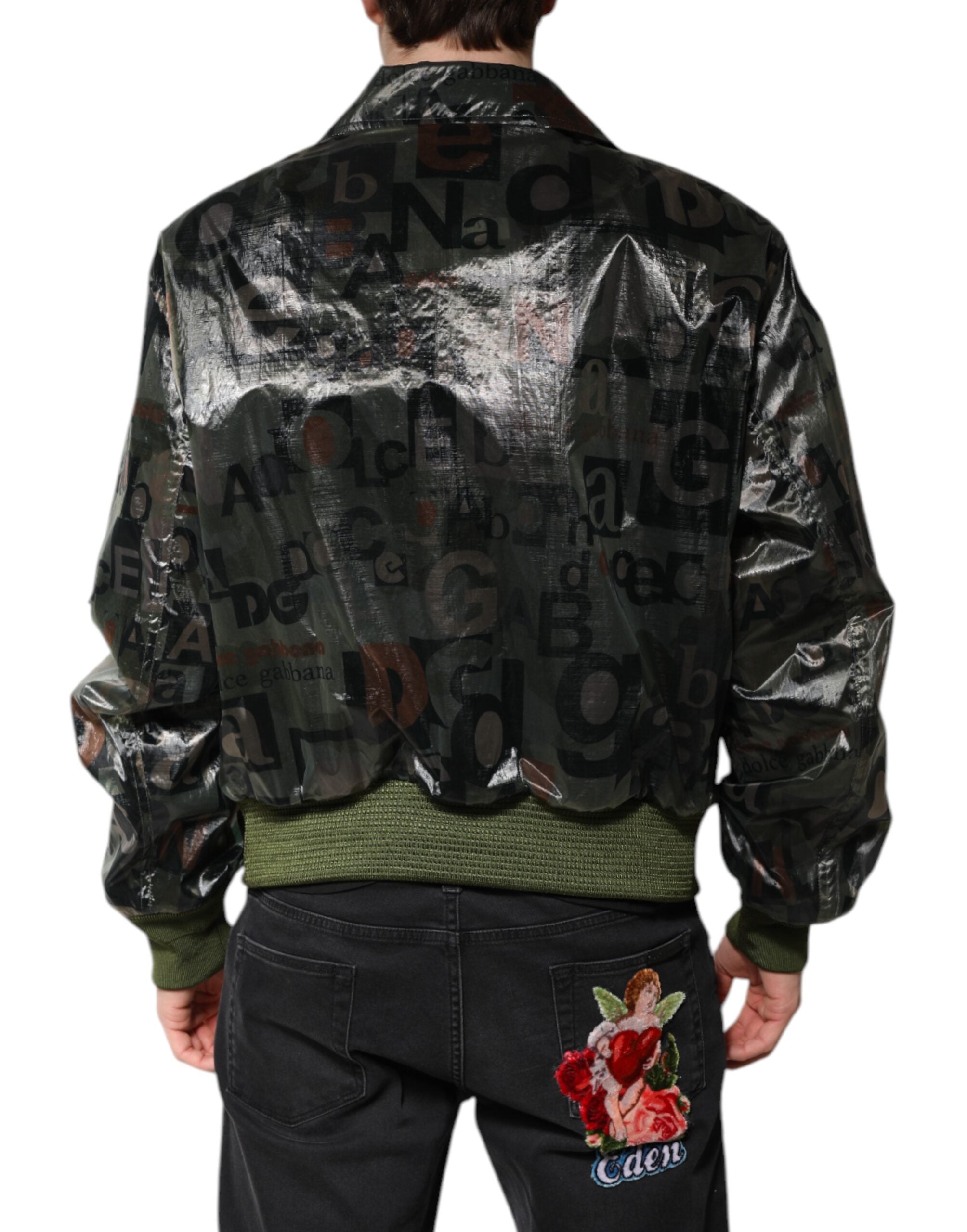 Grüne Bomberjacke mit durchgehendem Reißverschluss und DG-Logo-Print