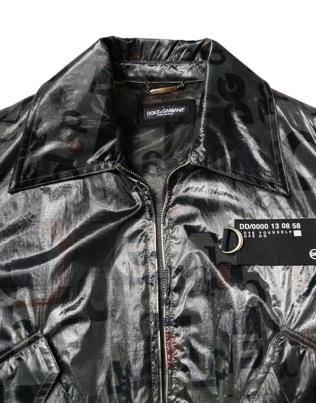 Grüne Bomberjacke mit durchgehendem Reißverschluss und DG-Logo-Print