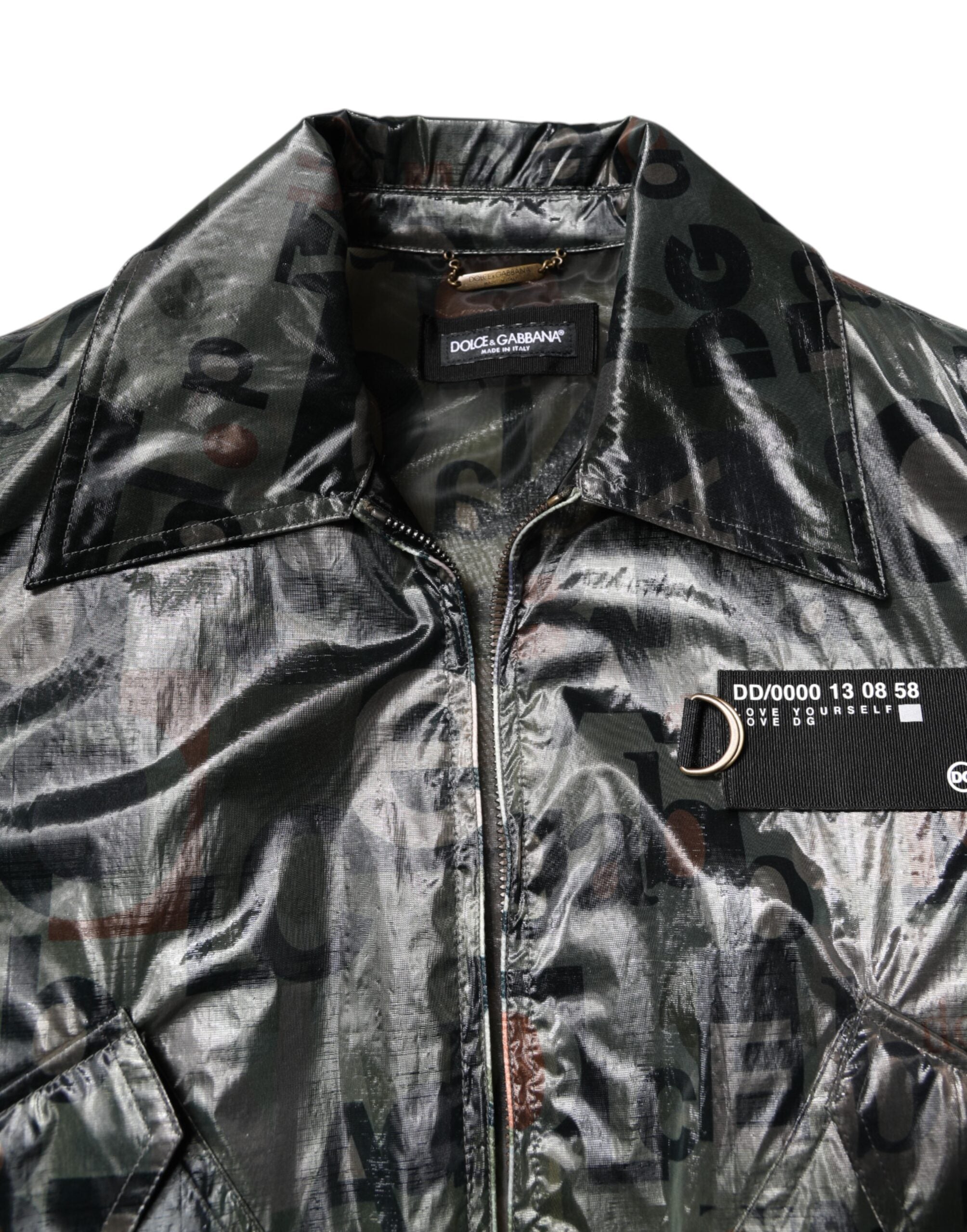 Grüne Bomberjacke mit durchgehendem Reißverschluss und DG-Logo-Print