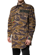 Brown Leopard Cotton Collared Coat Jacket