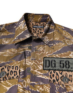 Brown Leopard Cotton Collared Coat Jacket