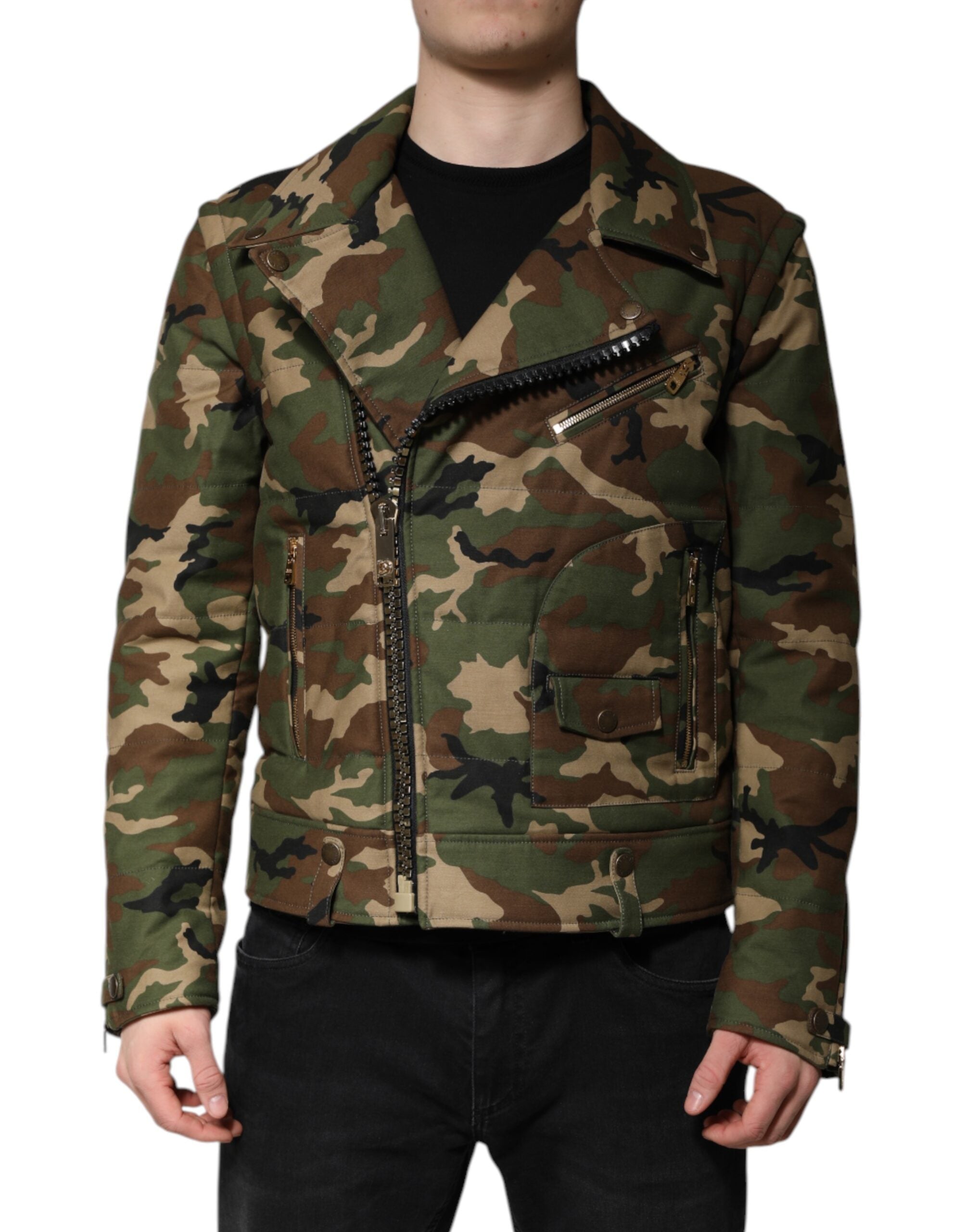 Bikerjacke aus Nylon mit Camouflage-Muster in Multicolor