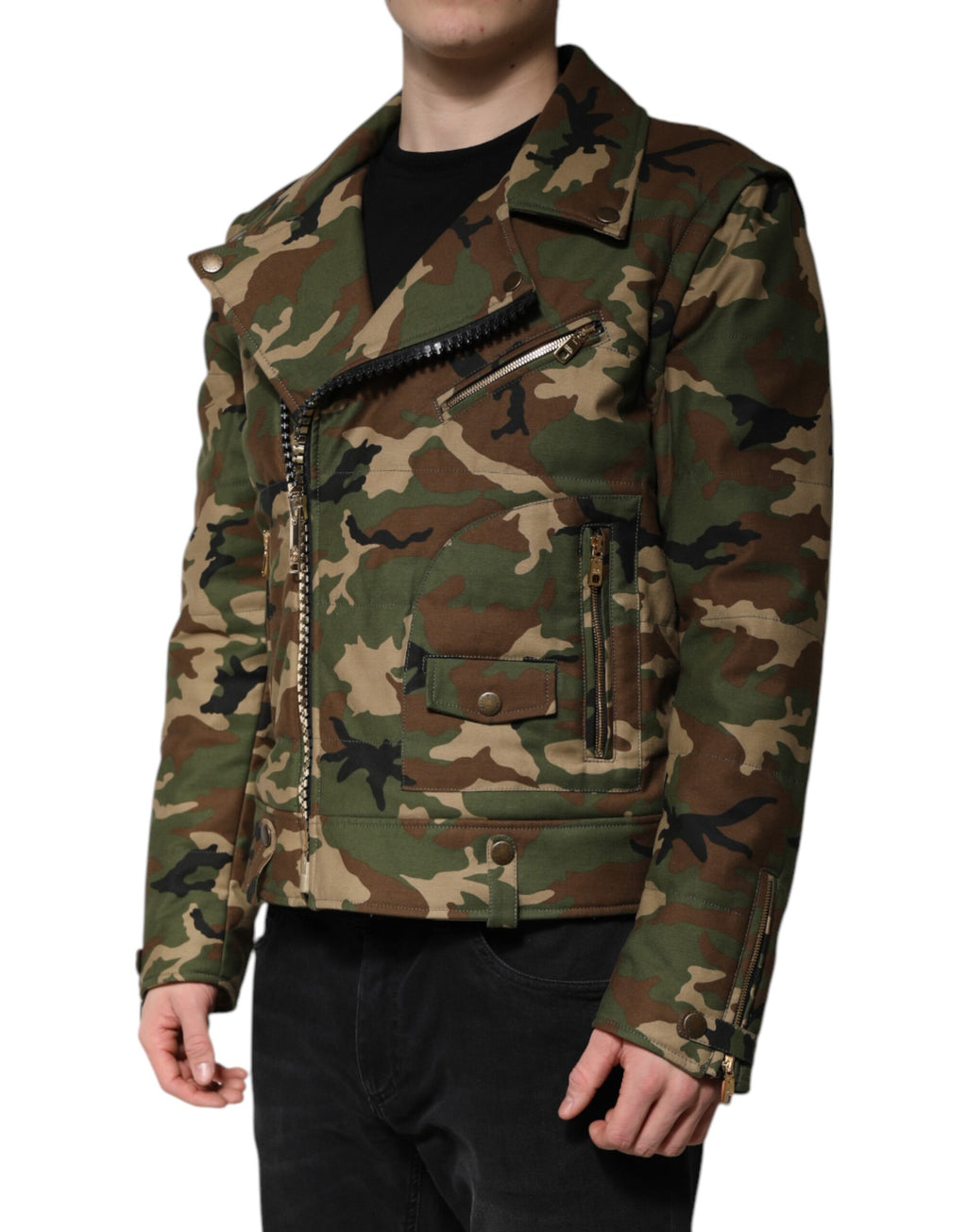 Bikerjacke aus Nylon mit Camouflage-Muster in Multicolor