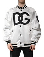 Bomber Jacket in White DG Logo Polyester Jersey