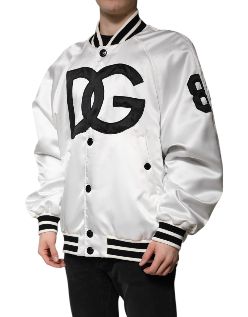 Bomber Jacket in White DG Logo Polyester Jersey