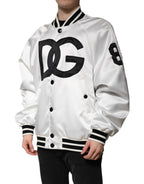 Bomber Jacket in White DG Logo Polyester Jersey