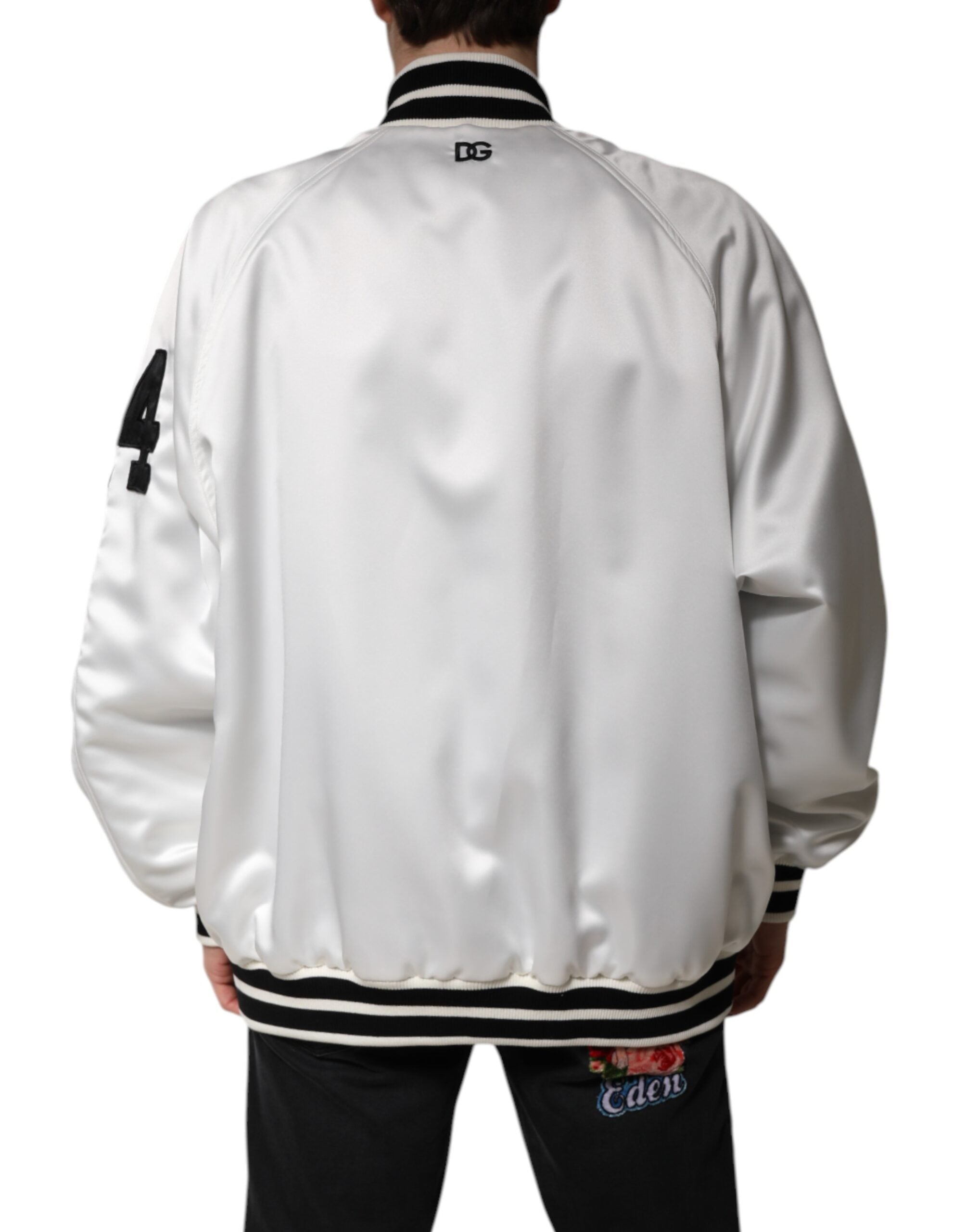 Bomber Jacket in White DG Logo Polyester Jersey