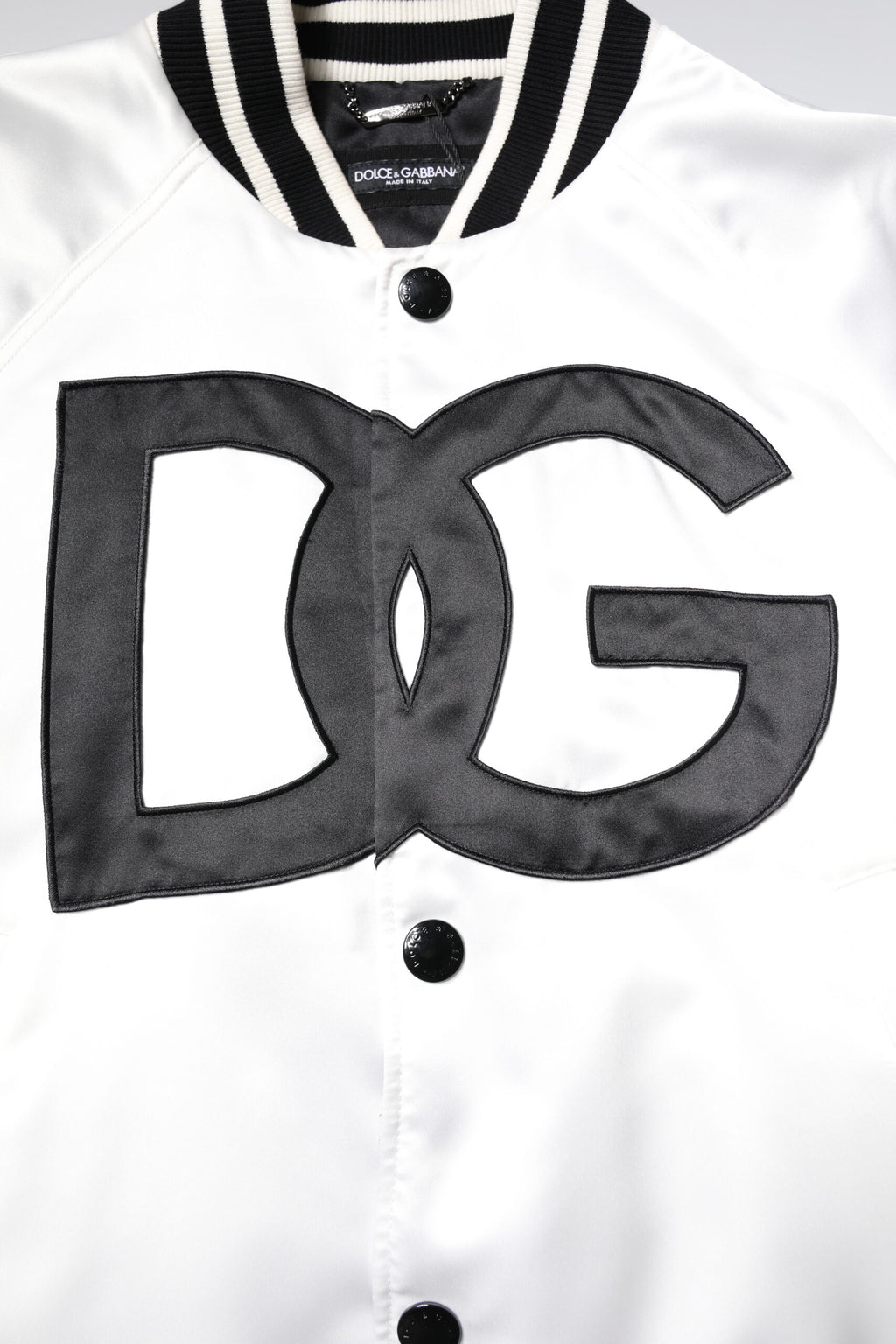Bomber Jacket in White DG Logo Polyester Jersey
