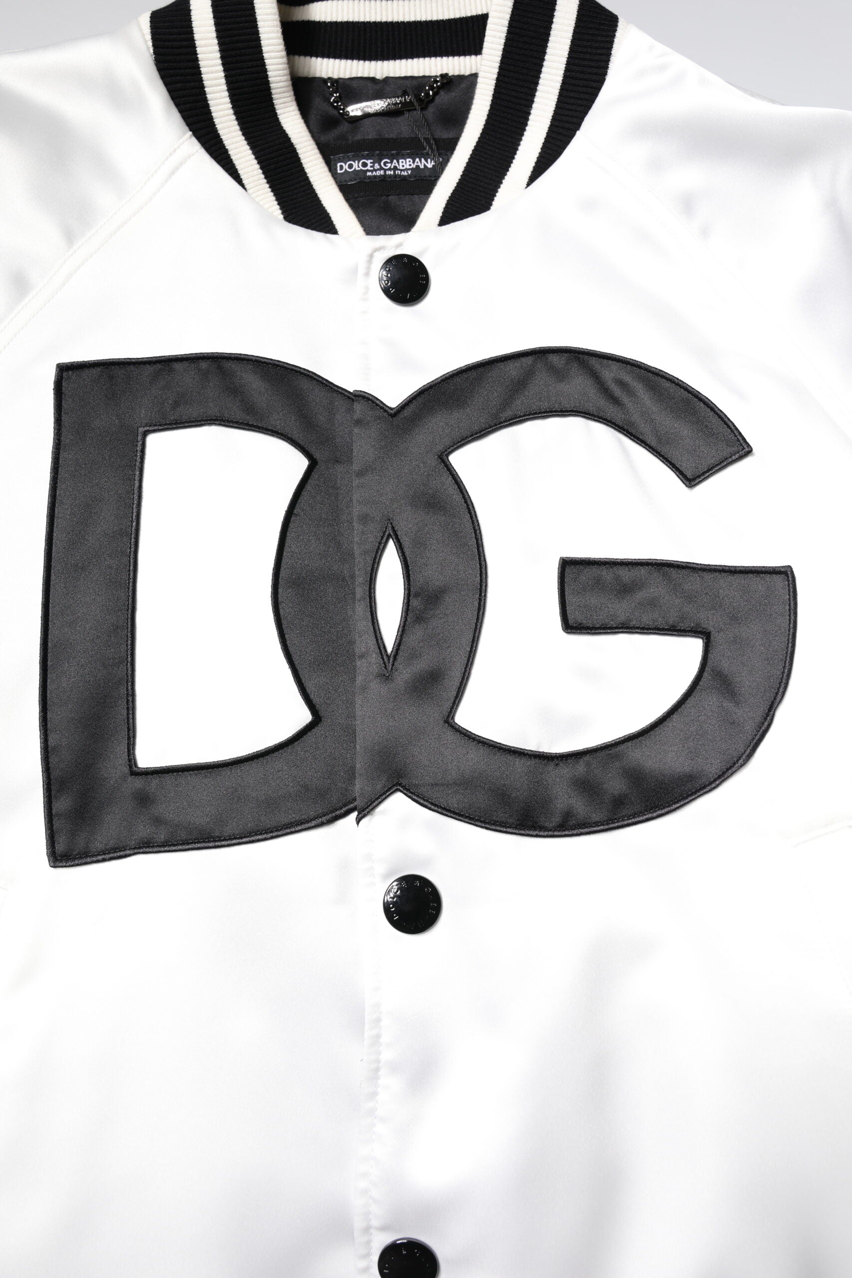 Bomber Jacket in White DG Logo Polyester Jersey