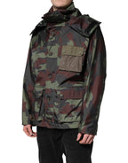 Bunte Camouflage-Jacke mit Knöpfen und Kapuze
