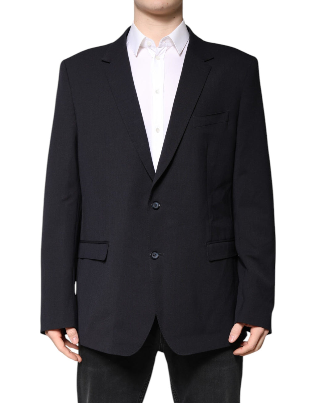 Dunkelblauer, einreihiger Wollblazer