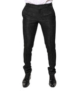 Black Floral Jacquard Mid Waist Dress Pants