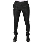 Black Floral Jacquard Mid Waist Dress Pants