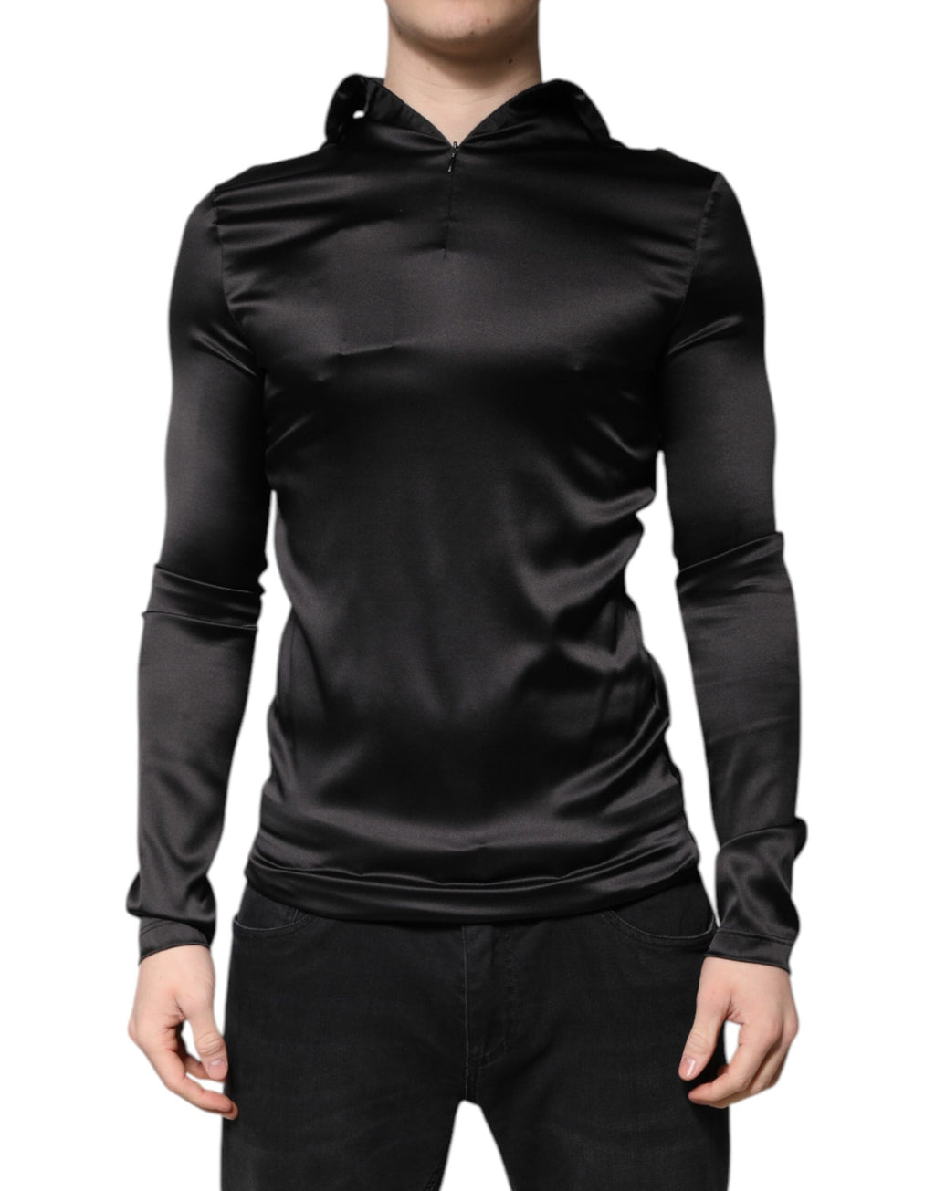 Black Silk Turtleneck Men's Pullover Sweater