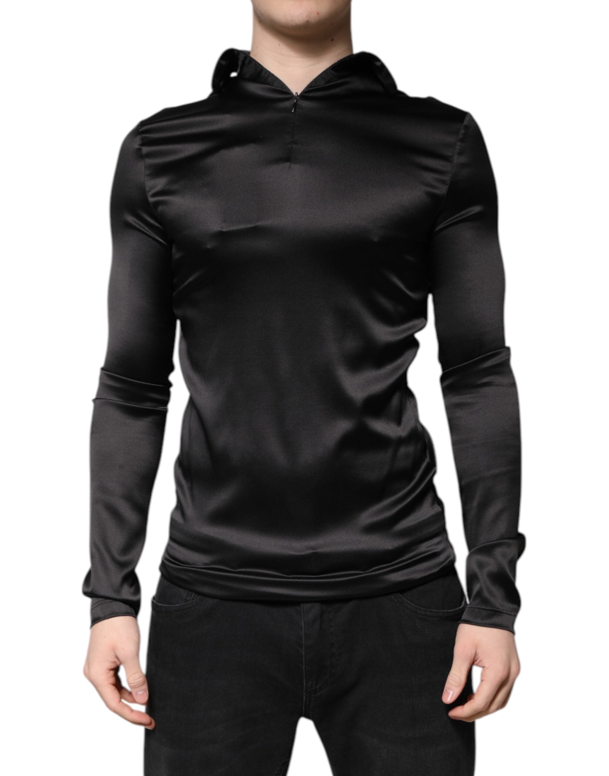 Black Silk Turtleneck Men's Pullover Sweater