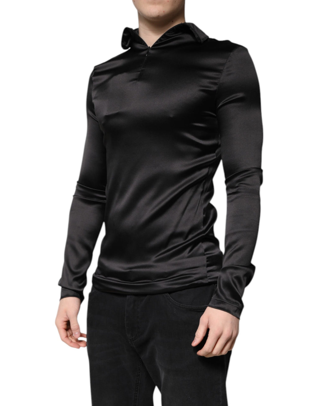 Black Silk Turtleneck Men's Pullover Sweater