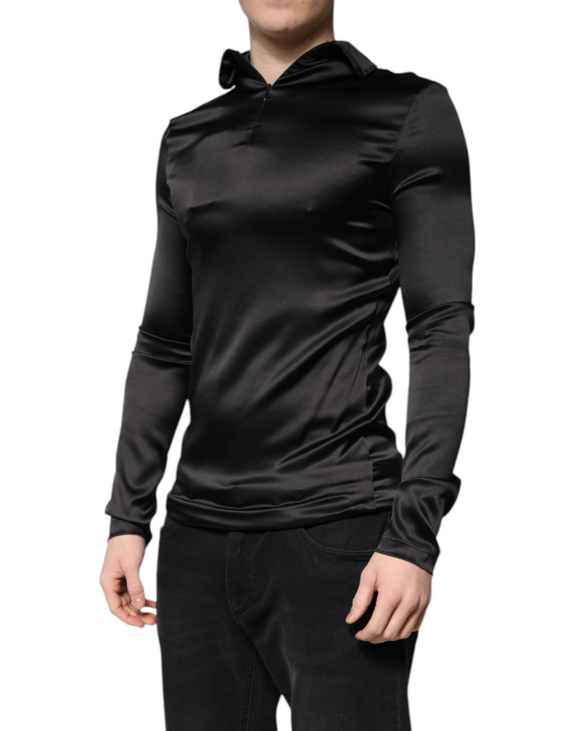 Black Silk Turtleneck Men's Pullover Sweater