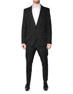 Black Polyester Floral Jacquard 2 Piece Suit