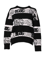 Pullover aus Wolle mit Logo-Print in Schwarz und Weiß