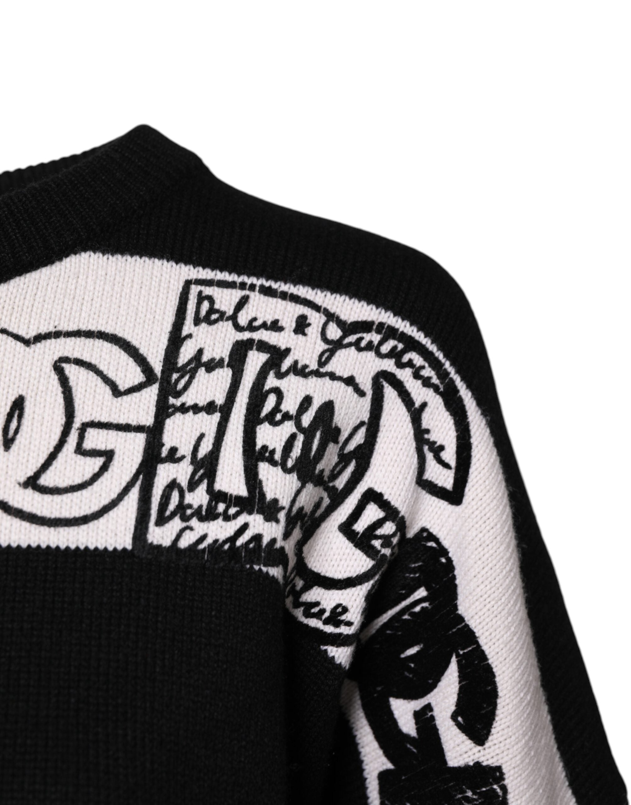 Pullover aus Wolle mit Logo-Print in Schwarz und Weiß