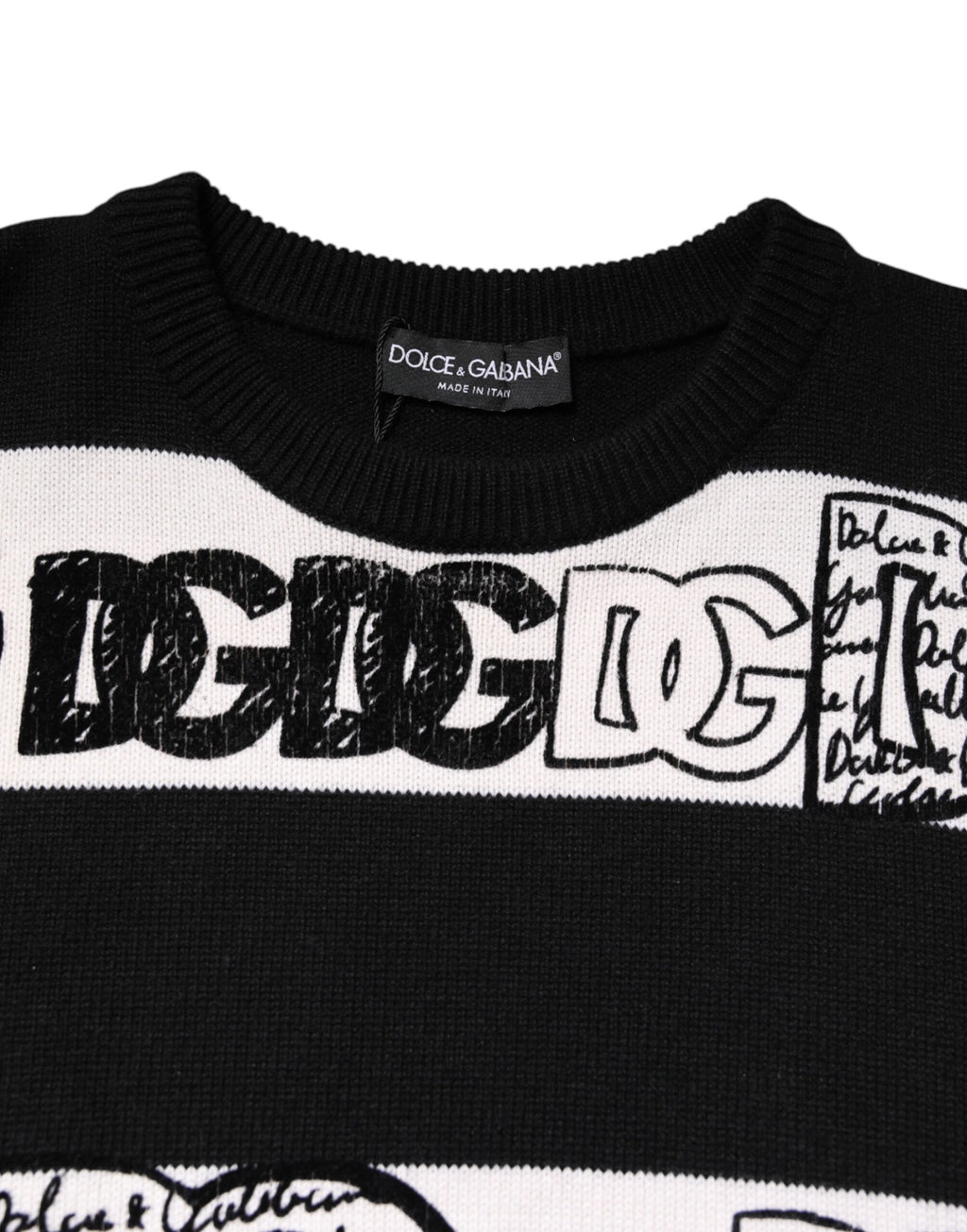 Pullover aus Wolle mit Logo-Print in Schwarz und Weiß