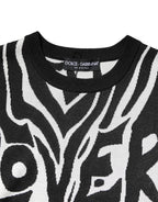 Black White Print Women Pullover Sweater