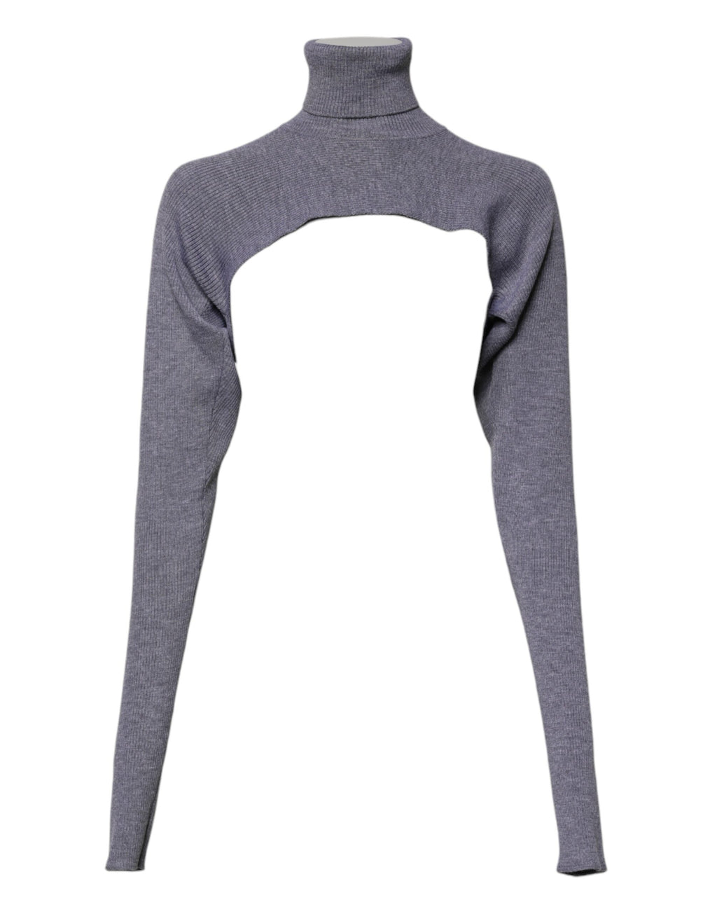 Grauer Strickpullover aus Wolle mit Rollkragen, bauchfrei