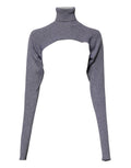 Grauer Strickpullover aus Wolle mit Rollkragen, bauchfrei