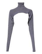Grauer Strickpullover aus Wolle mit Rollkragen, bauchfrei