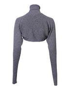 Grauer Strickpullover aus Wolle mit Rollkragen, bauchfrei