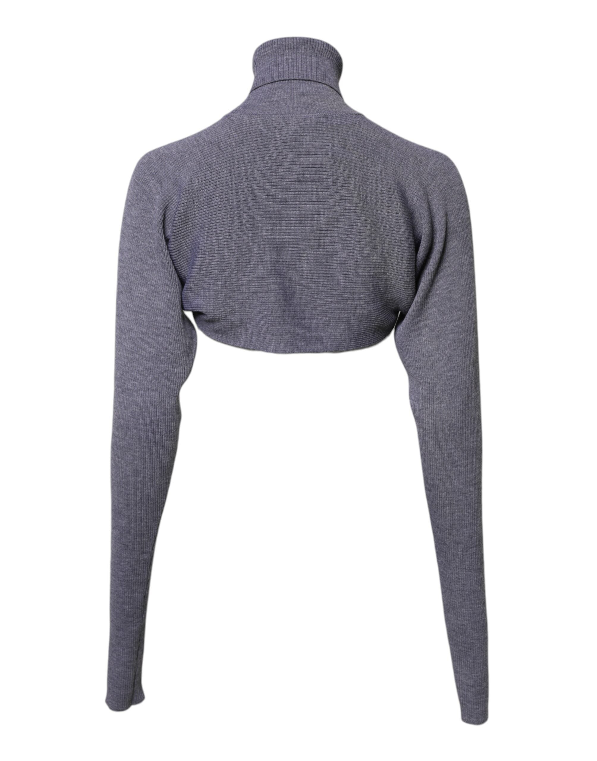 Grauer Strickpullover aus Wolle mit Rollkragen, bauchfrei