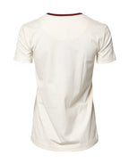 White Cotton Print Short Sleeves Top T-shirt