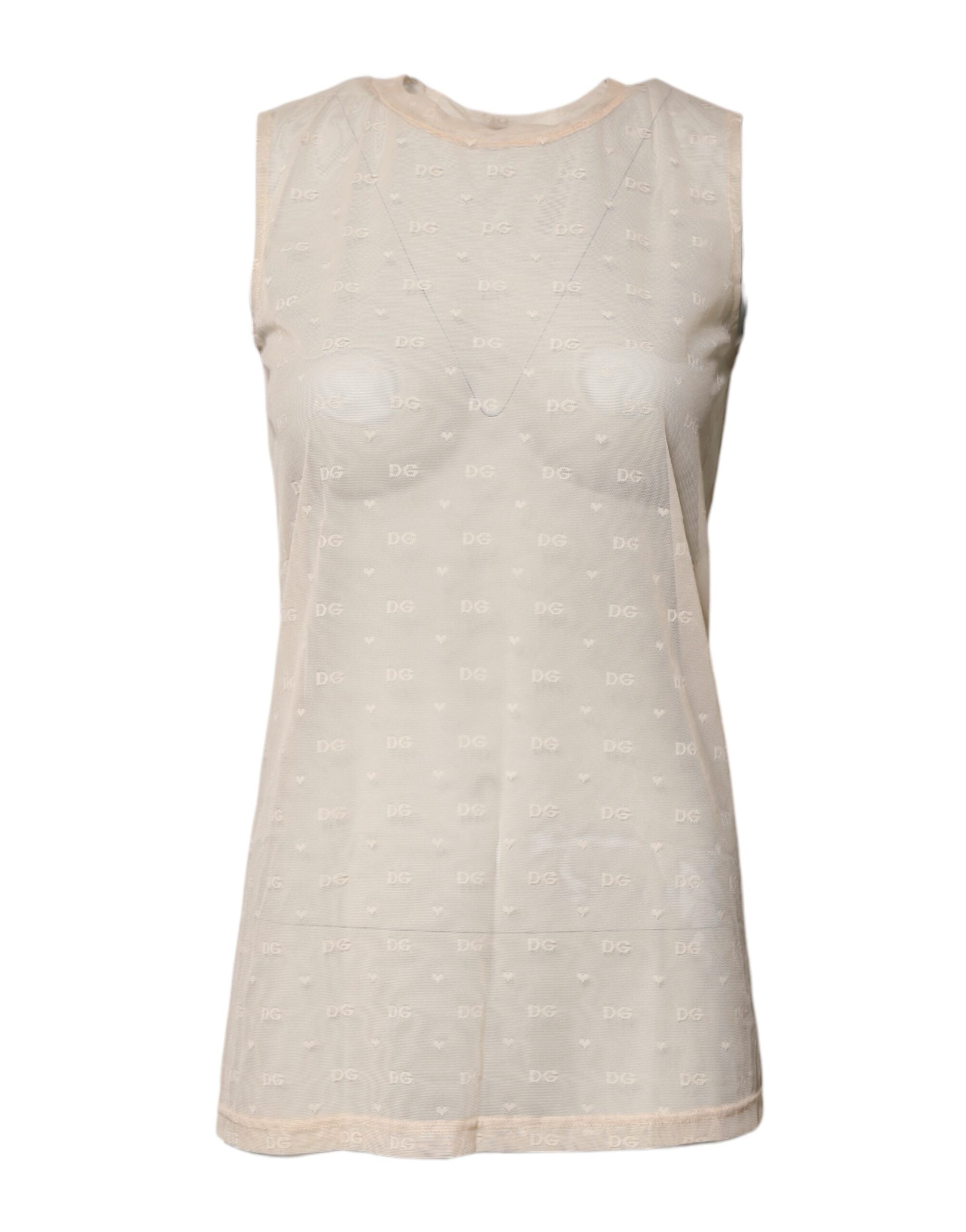 Ivory Nylon Logo See Through Sleeveless Tank Top