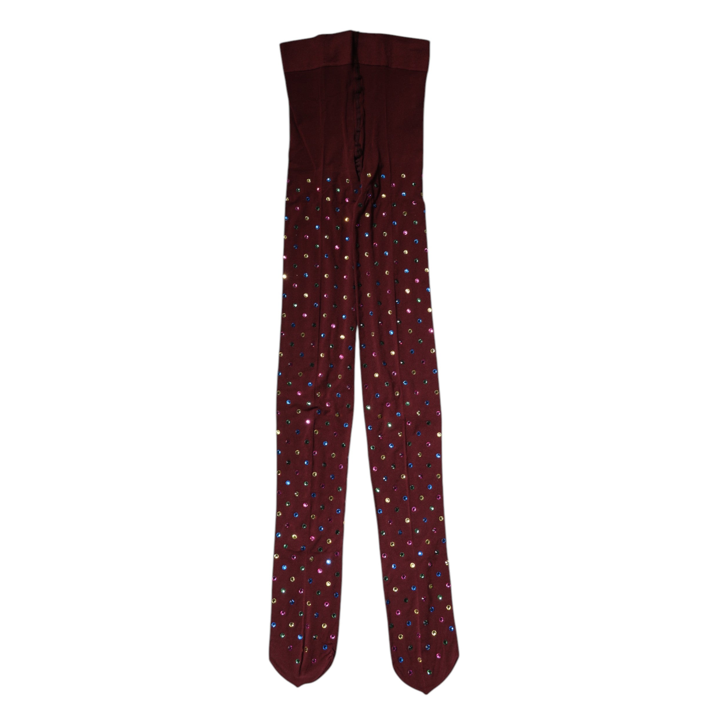Maroon Nylon Crystal Embellished Pantyhose Tights