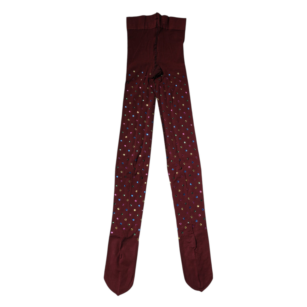 Maroon Nylon Crystal Embellished Pantyhose Tights