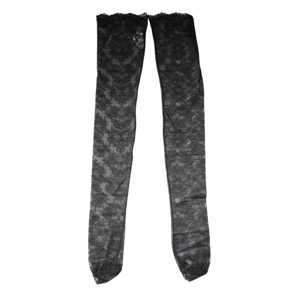 Black Floral Lace Cotton Stretch Stockings Socks