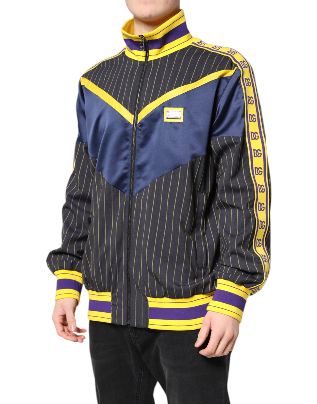 Bomberjacke mit durchgehendem Reißverschluss und schwarzem Streifenlogo