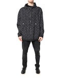 Black Heart Print Hooded Windbreaker Jacket