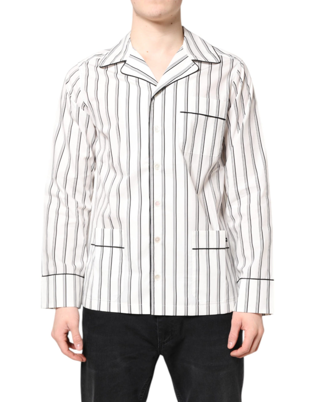 White Stripes Lounge-Pyjama-Oberteil
